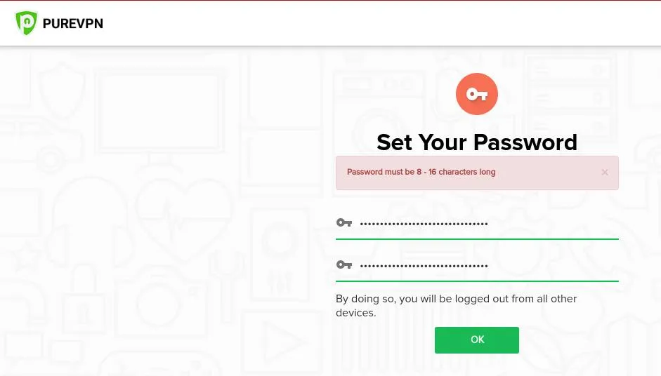PureVPN - Set Your Password 