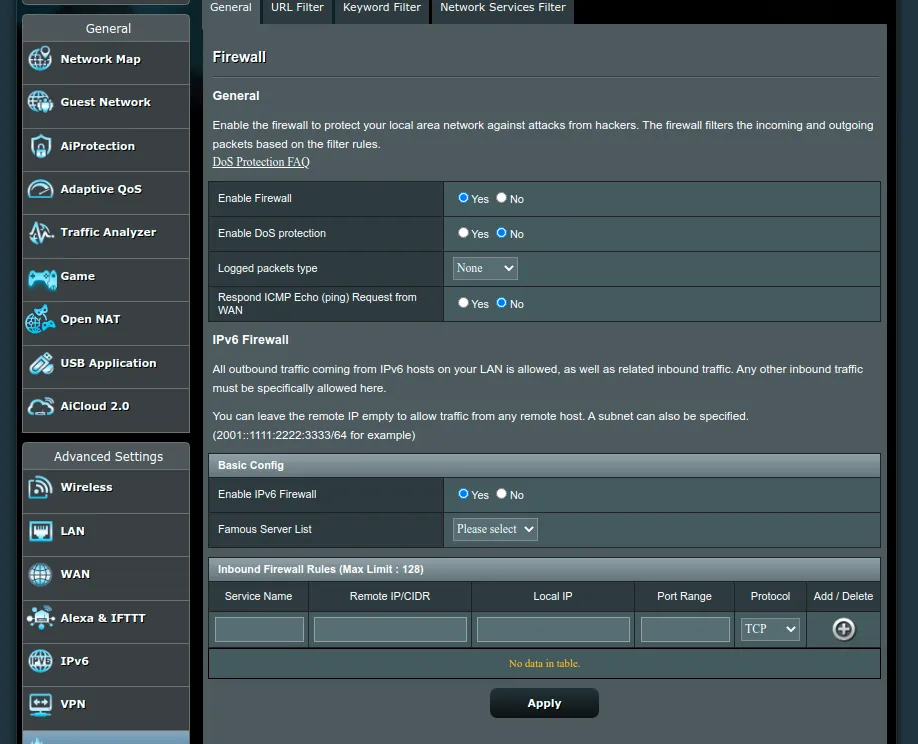 Router ASUS RT-AX86U - Dos Firewall