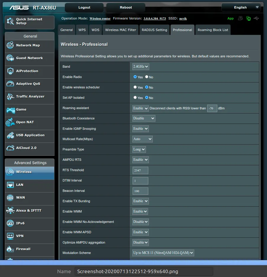 Router ASUS RT-AX86U - WiFi Options