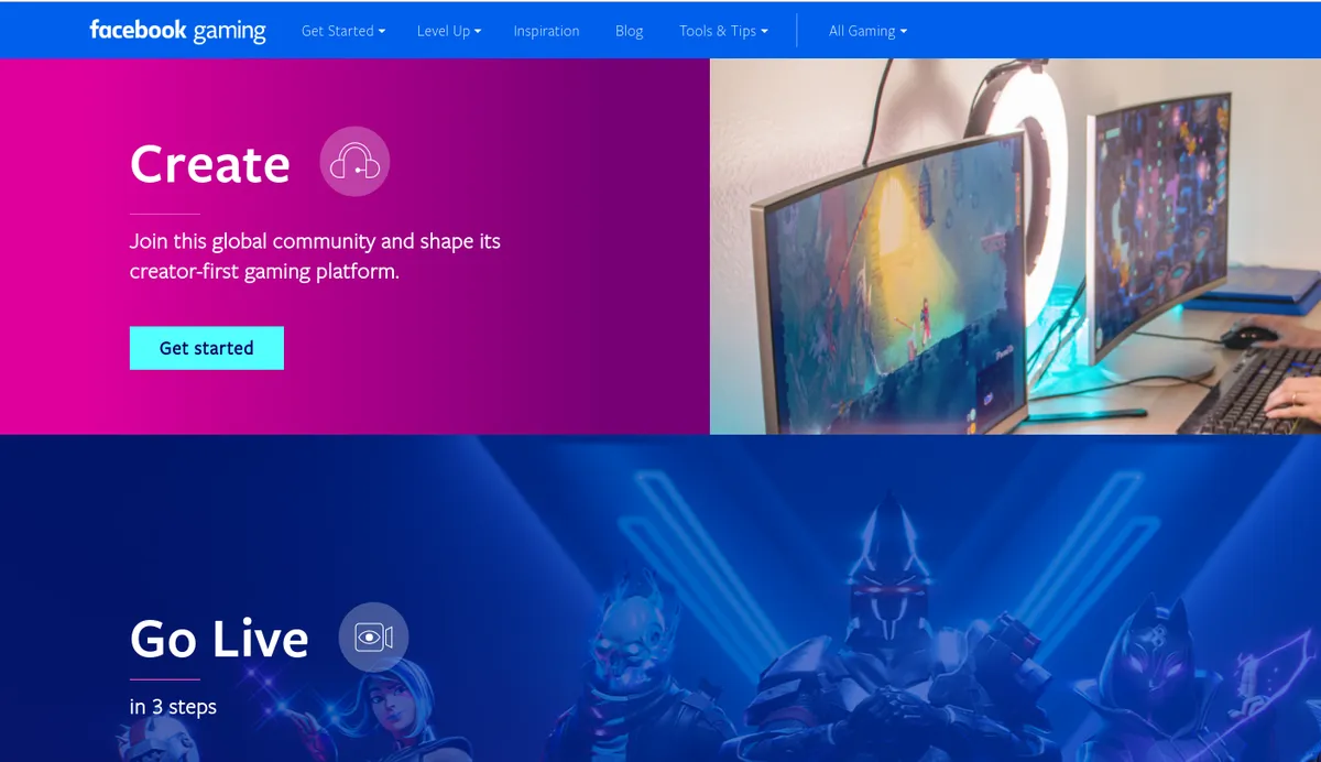 facebook gaming start