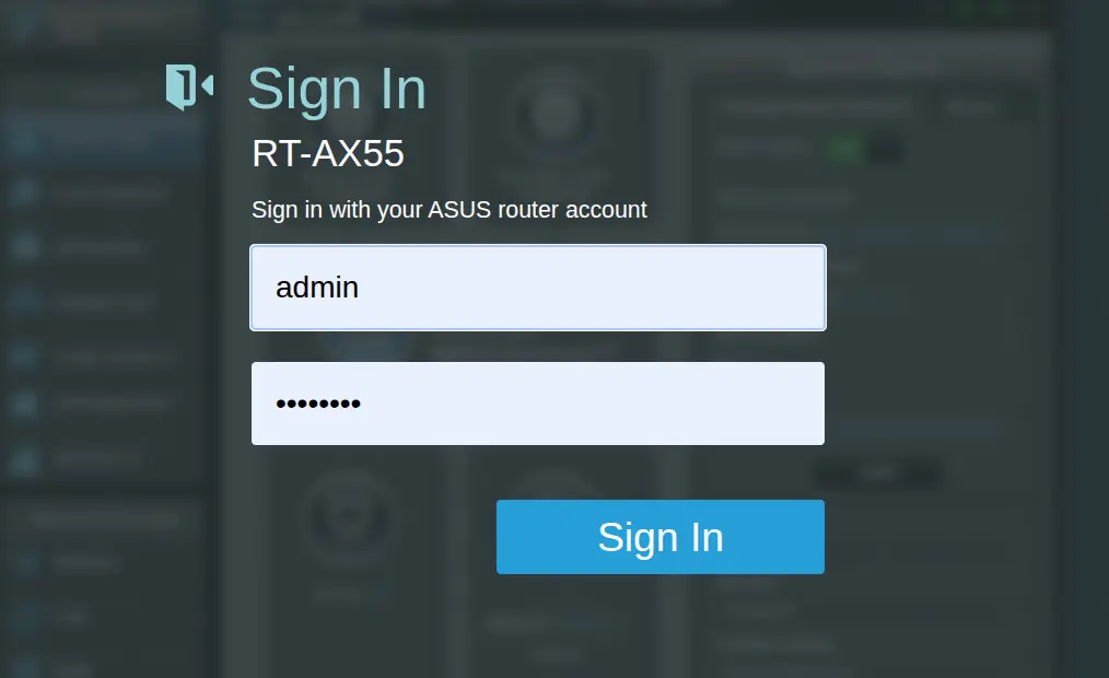 Signing in to my ASUS RT-AX55 admin interface