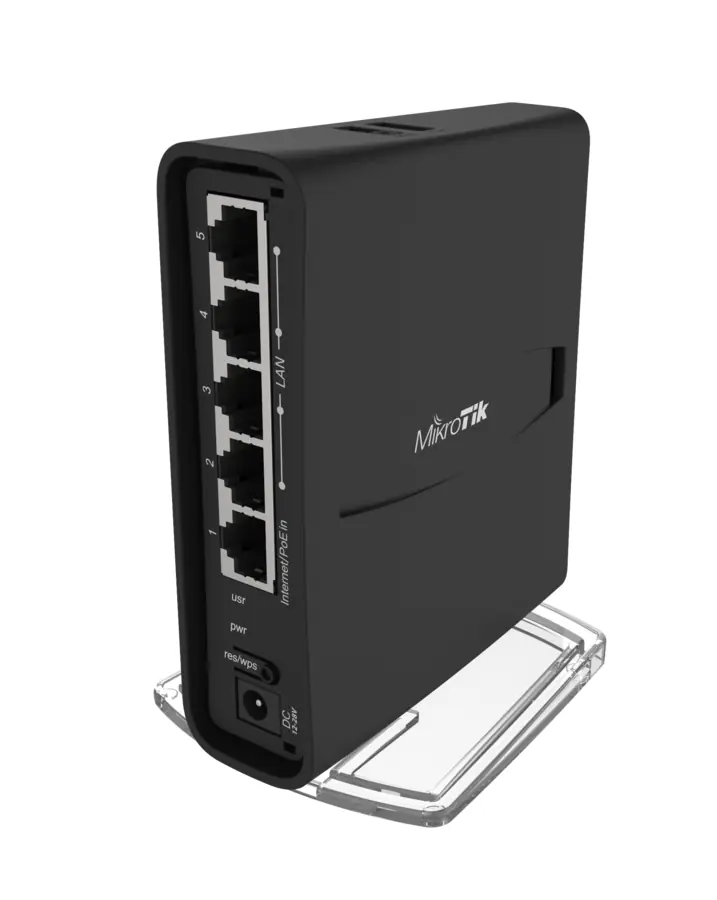 MikroTik hAP ac2 tower router showing its five gigabit ports