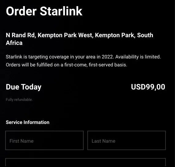 Starlink Pre-order in South Africa