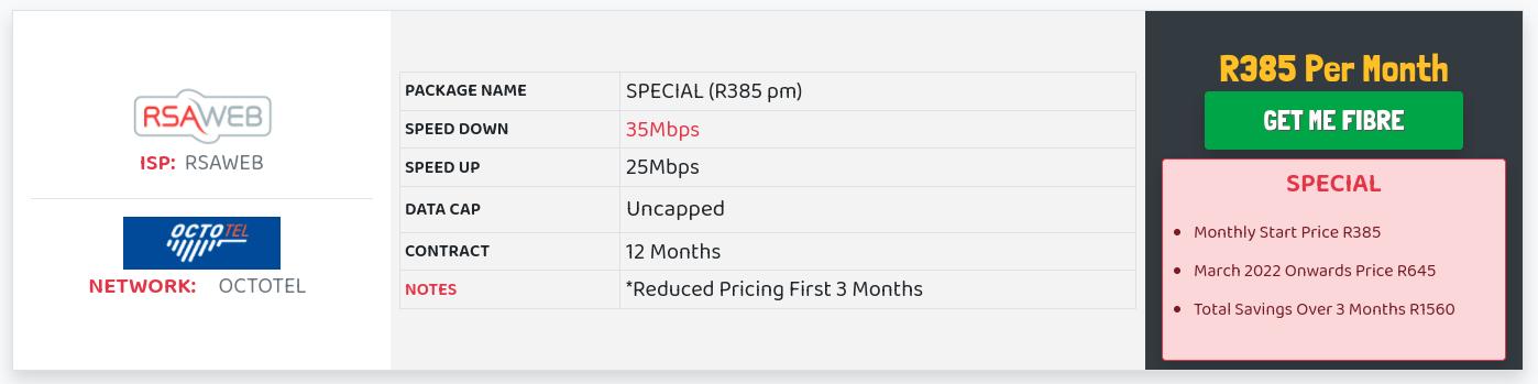 RSAWEB Octotel Fibre Specials - 2022