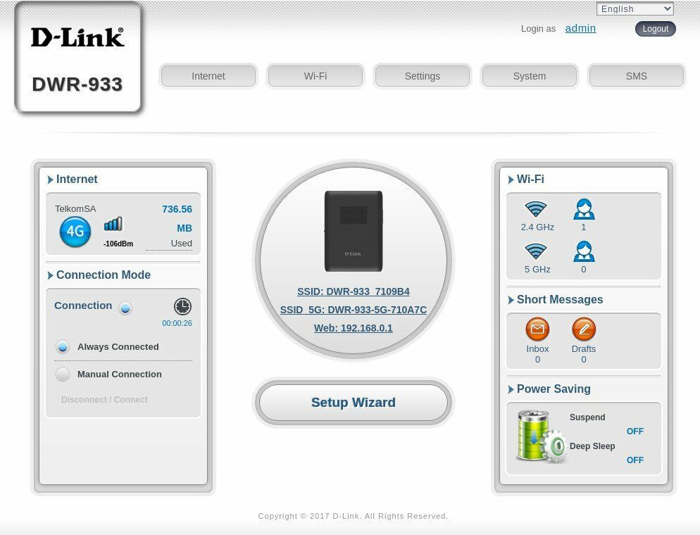 D-Link DWR933 - Admin Screen 1