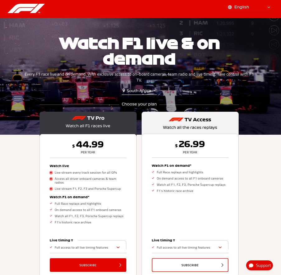 F1 Video Streaming Packages